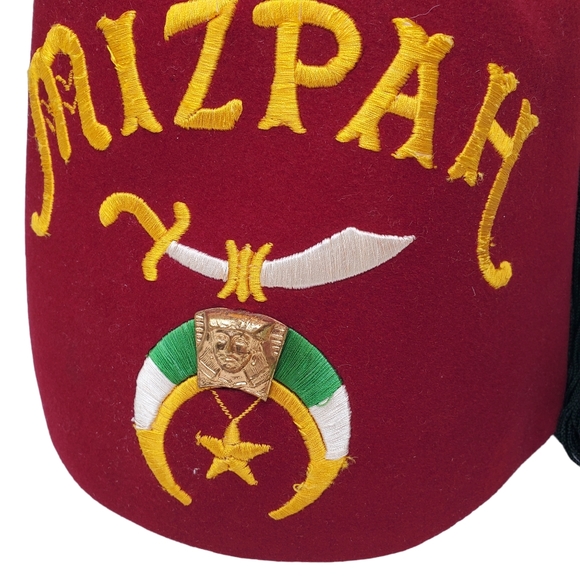 Vintage MIZPAH Masonic Temple Shriner Fez Hat Tassel Embroidered - Picture 2 of 9